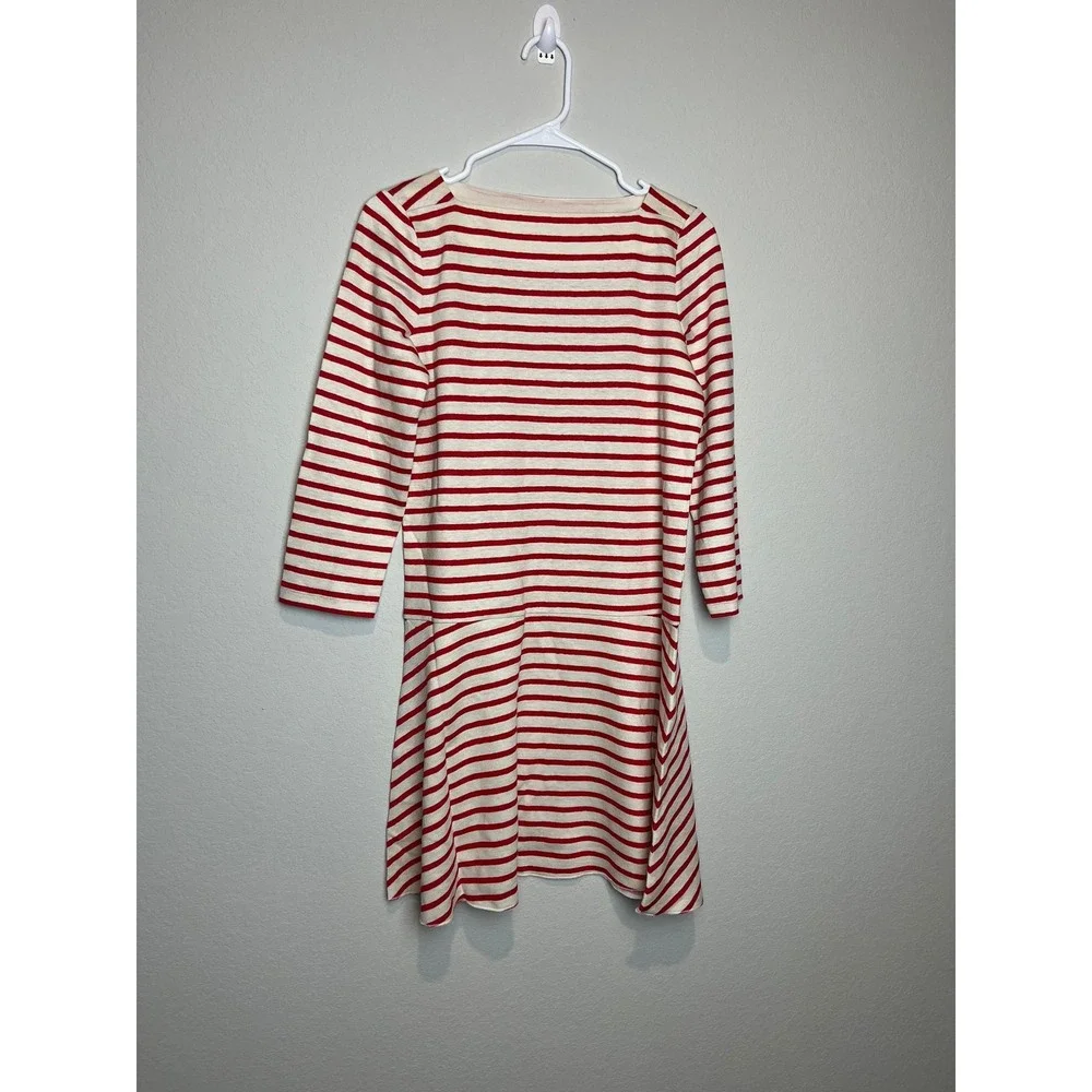 Tory Burch Dress Womens XS Red Striped Linen Boat Neck 3/4 Sleeve Fit & Flare